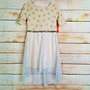Wonder Nation Girls L 10 12 Plus Sparkly Beige Gold Church School High Low Dress